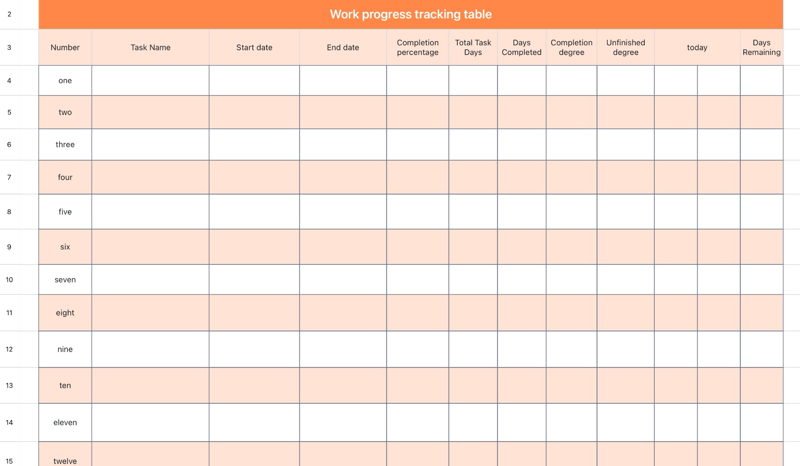 Work progress tracking table 1